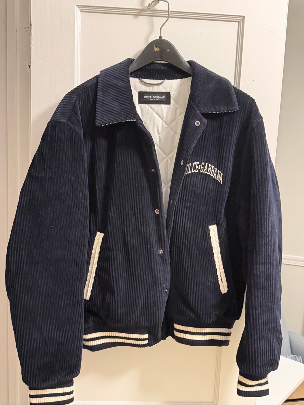 Dolce & Gabbana Navy Corduroy Jacket with Cream Quilted Lining